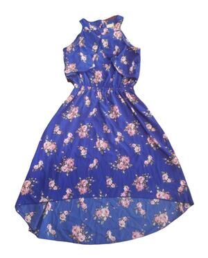 Lily Bleu Blue Floral Low High Elastic Waist Sleeveless Dress | Size Girls 12